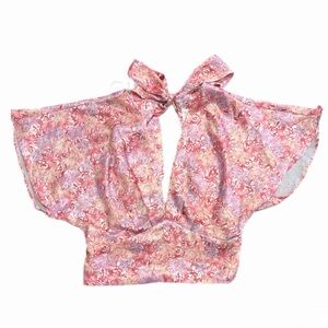 ASTR The Label Pink Floral Satin Tie Back Crop Top XS NWT Blogger Favorite